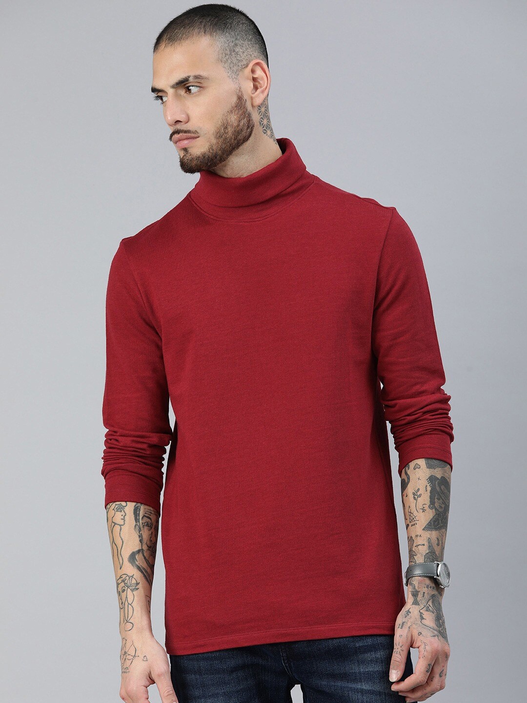 

The Roadster Lifestyle Co. Slim Fit Long Sleeved Sweatshirts, Maroon