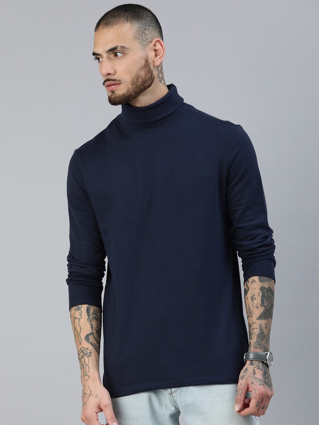 

Roadster Turtle Neck Long Sleeves Cotton Slim Fit Sweatshirts, Navy blue