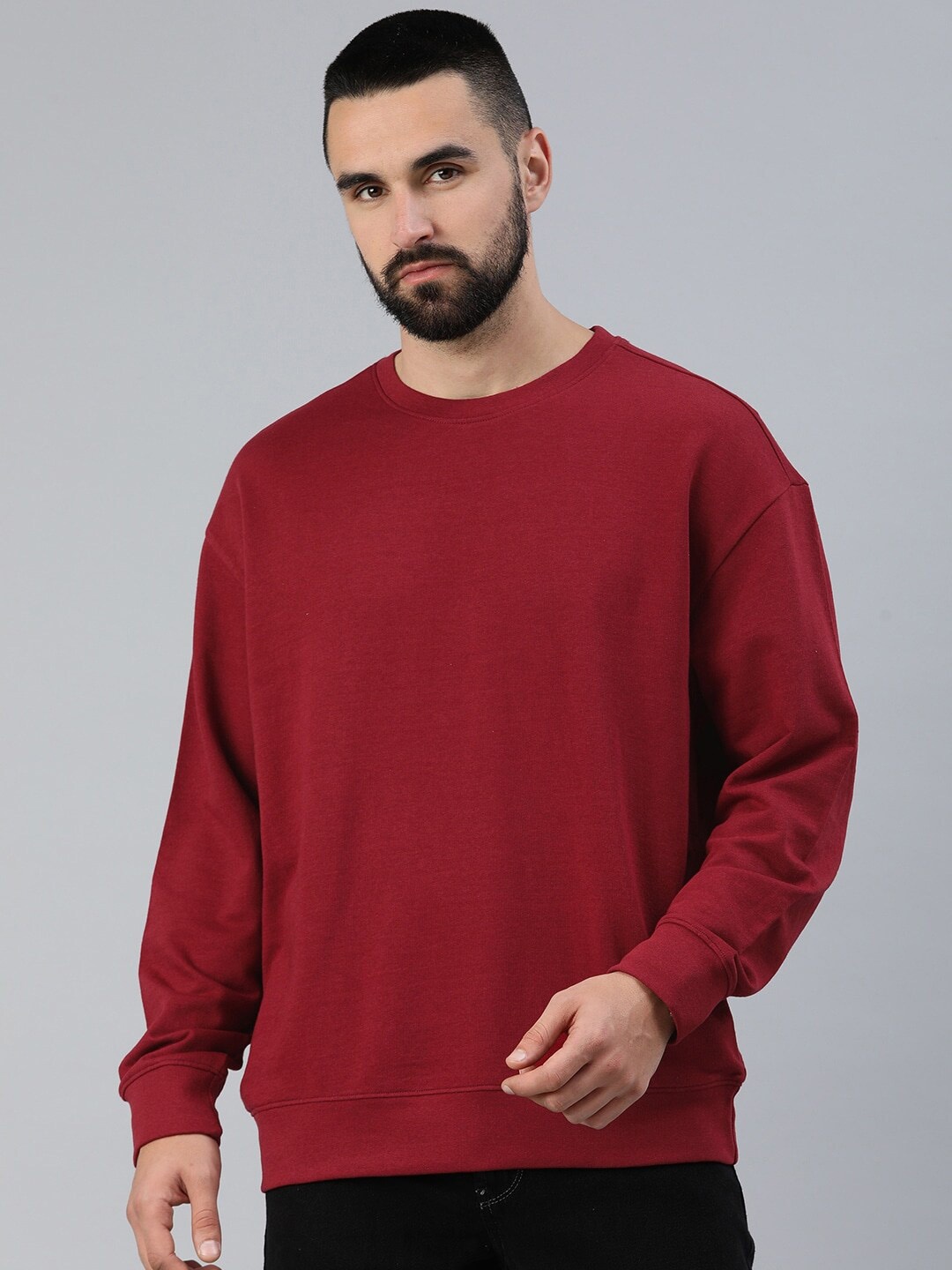 

Roadster Round Neck Long Sleeves Relaxed Fit Cotton Sweatshirts, Maroon