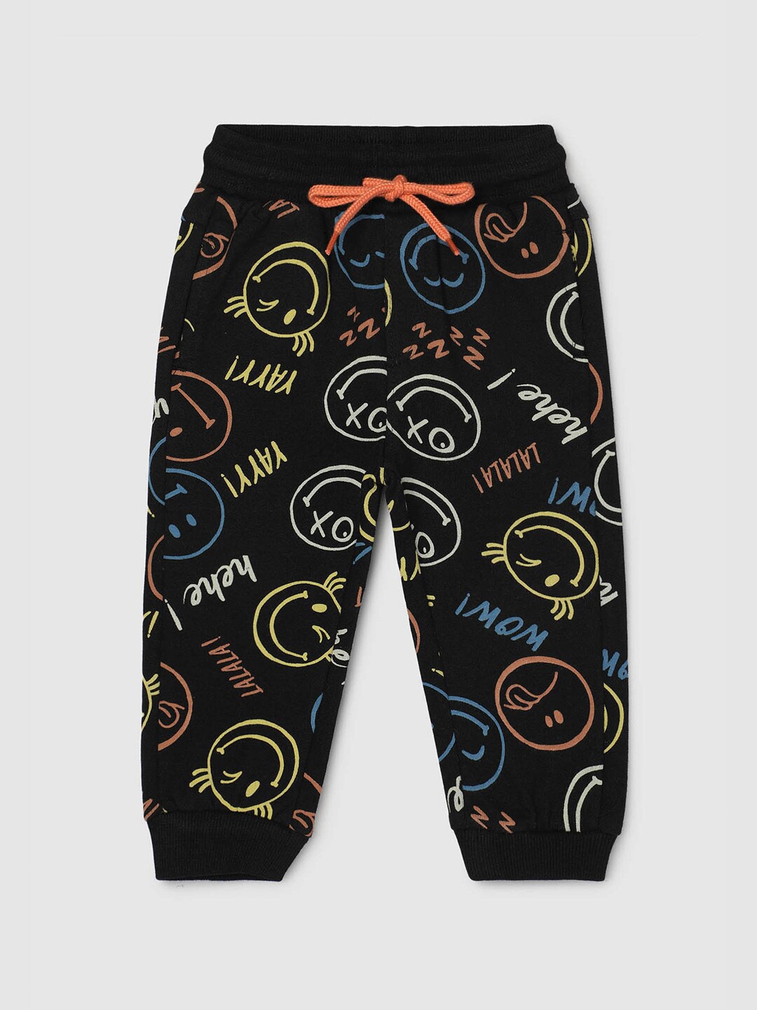 

max Infant Boys Typography Printed Pure Cotton Joggers, Black