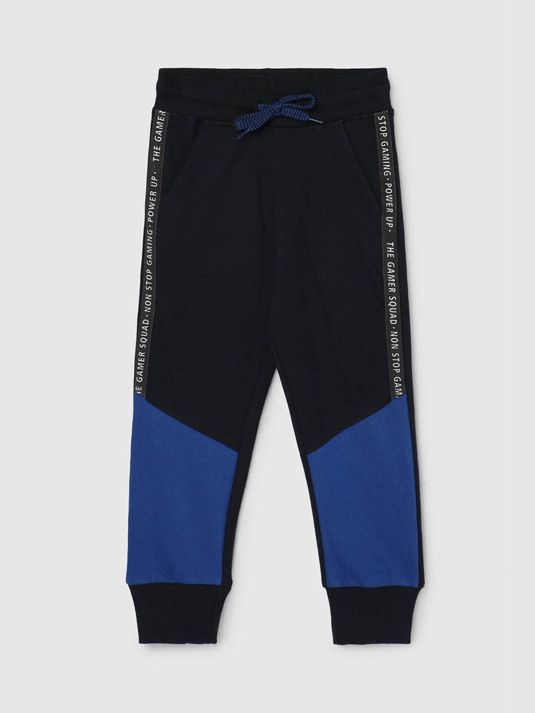

max Boys Cotton Colourblocked Mid-Rise Joggers, Navy blue
