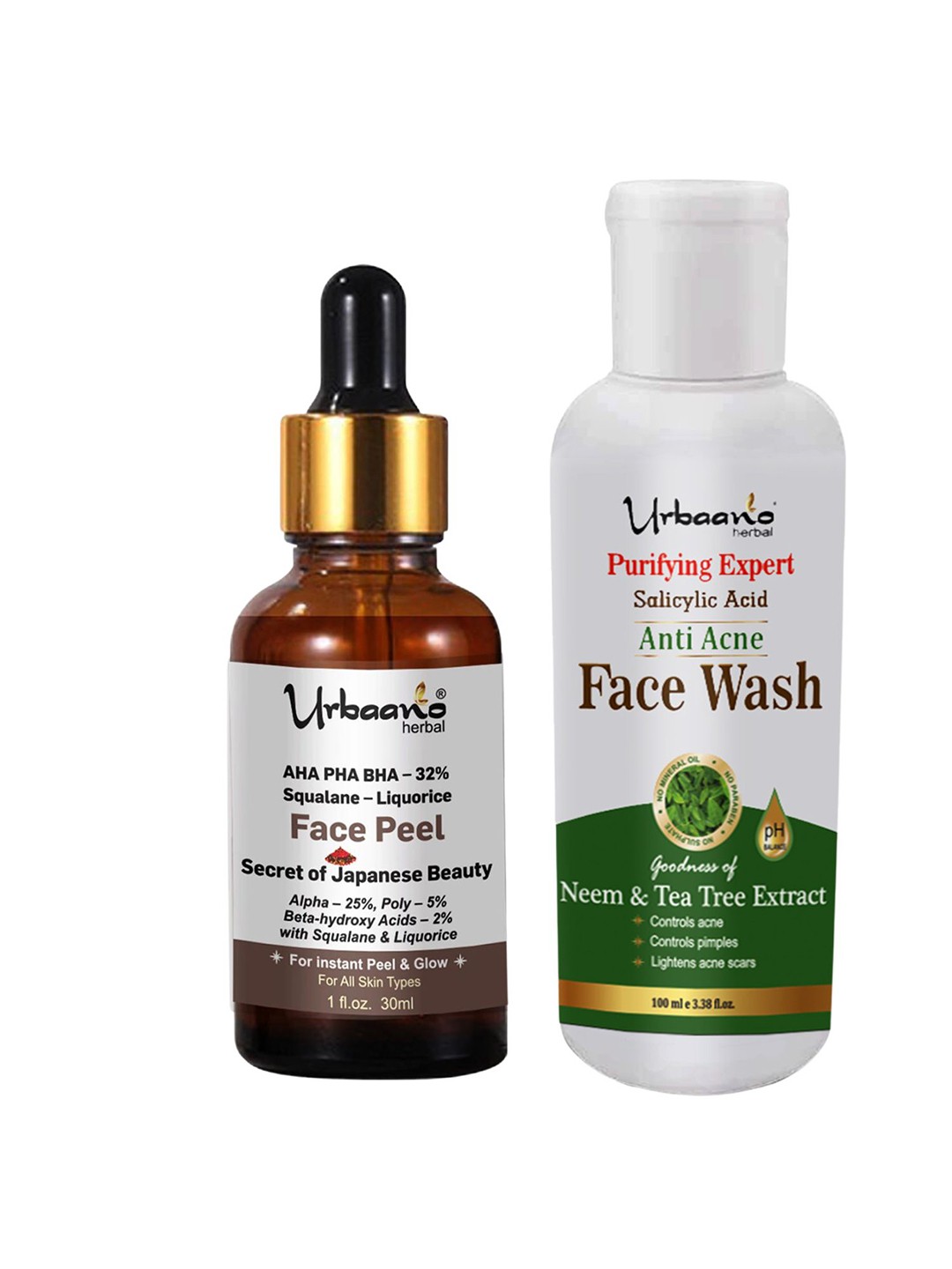 

Urbaano Herbal Set of Liqcorice Peeling Serum - 30ml & Anti Acne Face Wash - 100ml, White