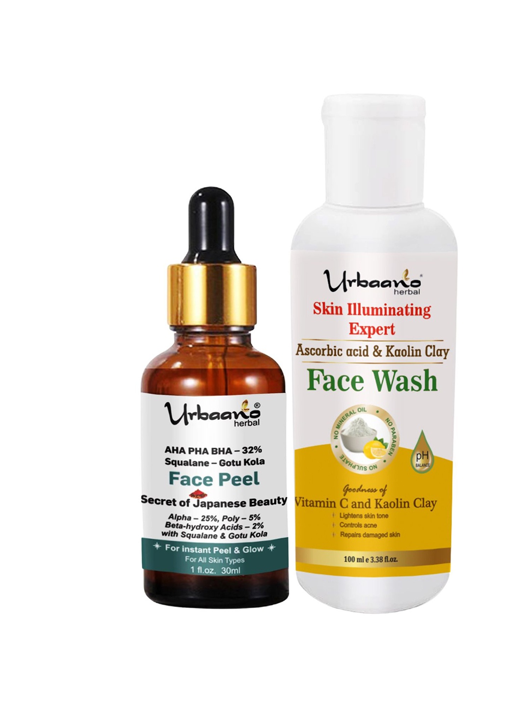 

Urbaano Herbal Set of Gotukola Peeling Serum - 30ml & Vitamin C Face Wash - 100ml, White