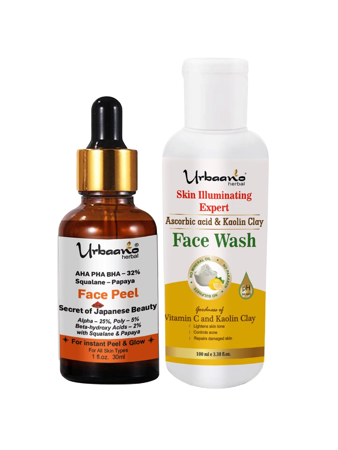 

Urbaano Herbal Set of Papaya Peel Peeling Serum - 30ml & Vitamin C Face Wash - 100ml, White