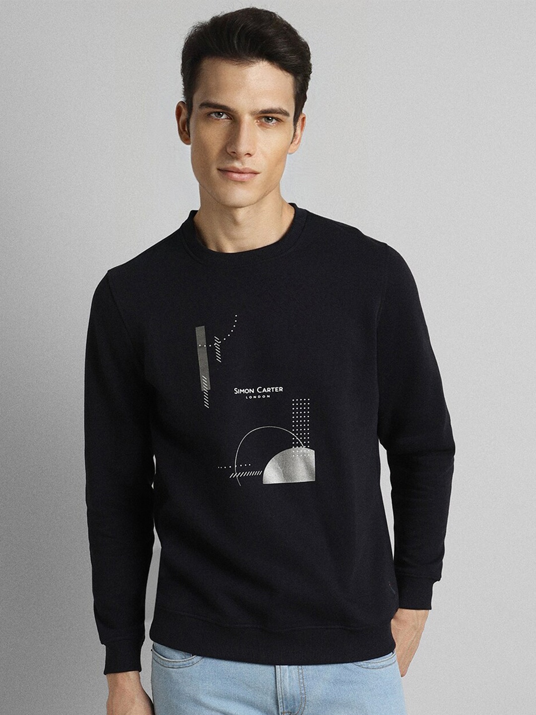 

SIMON CARTER LONDON Printed Round Neck Sweatshirt, Black