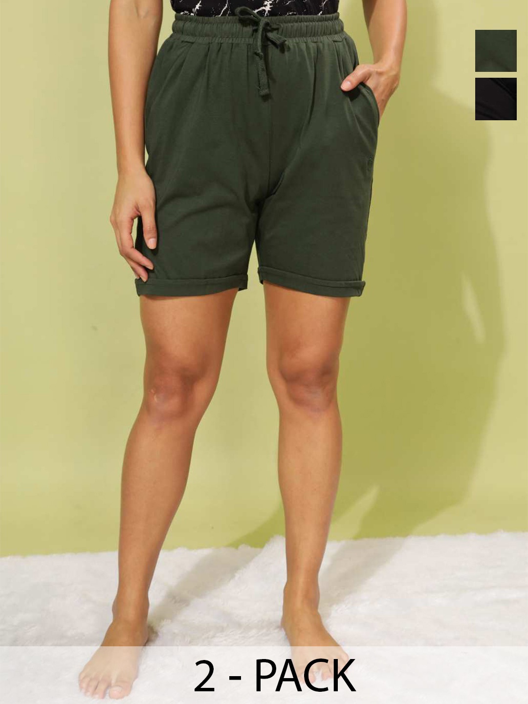 

Dollar Pack of 2 Cotton Sports Shorts, Olive