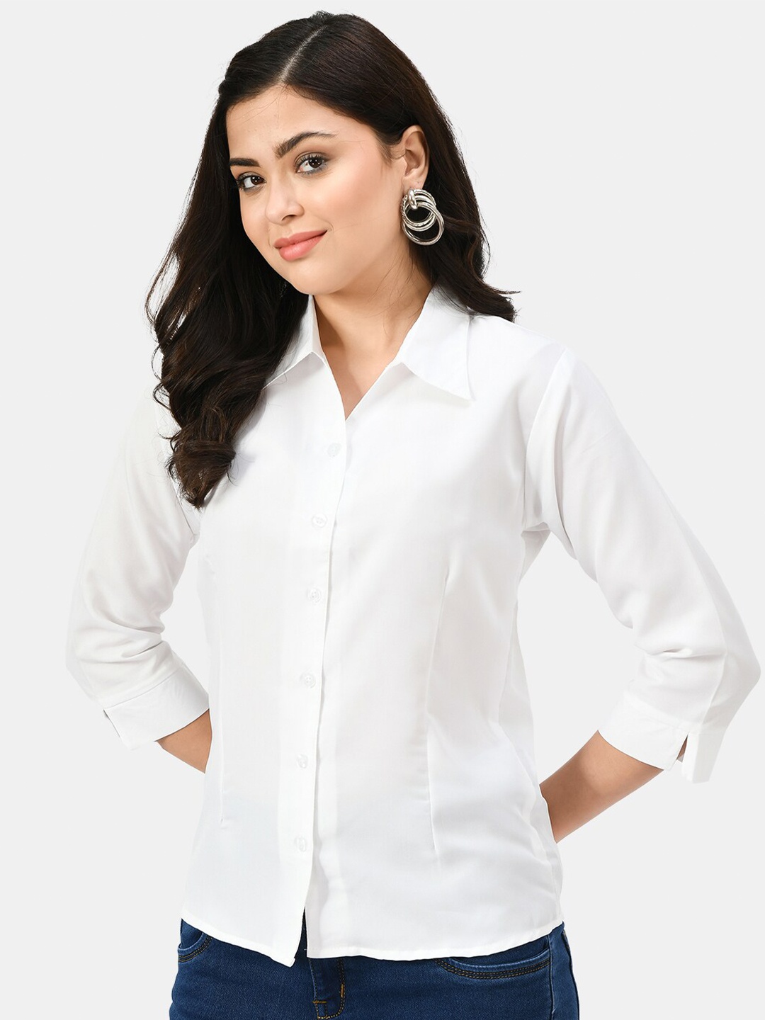 

KALINI Comfort Three Quarter Sleeves Casual Shirt, White