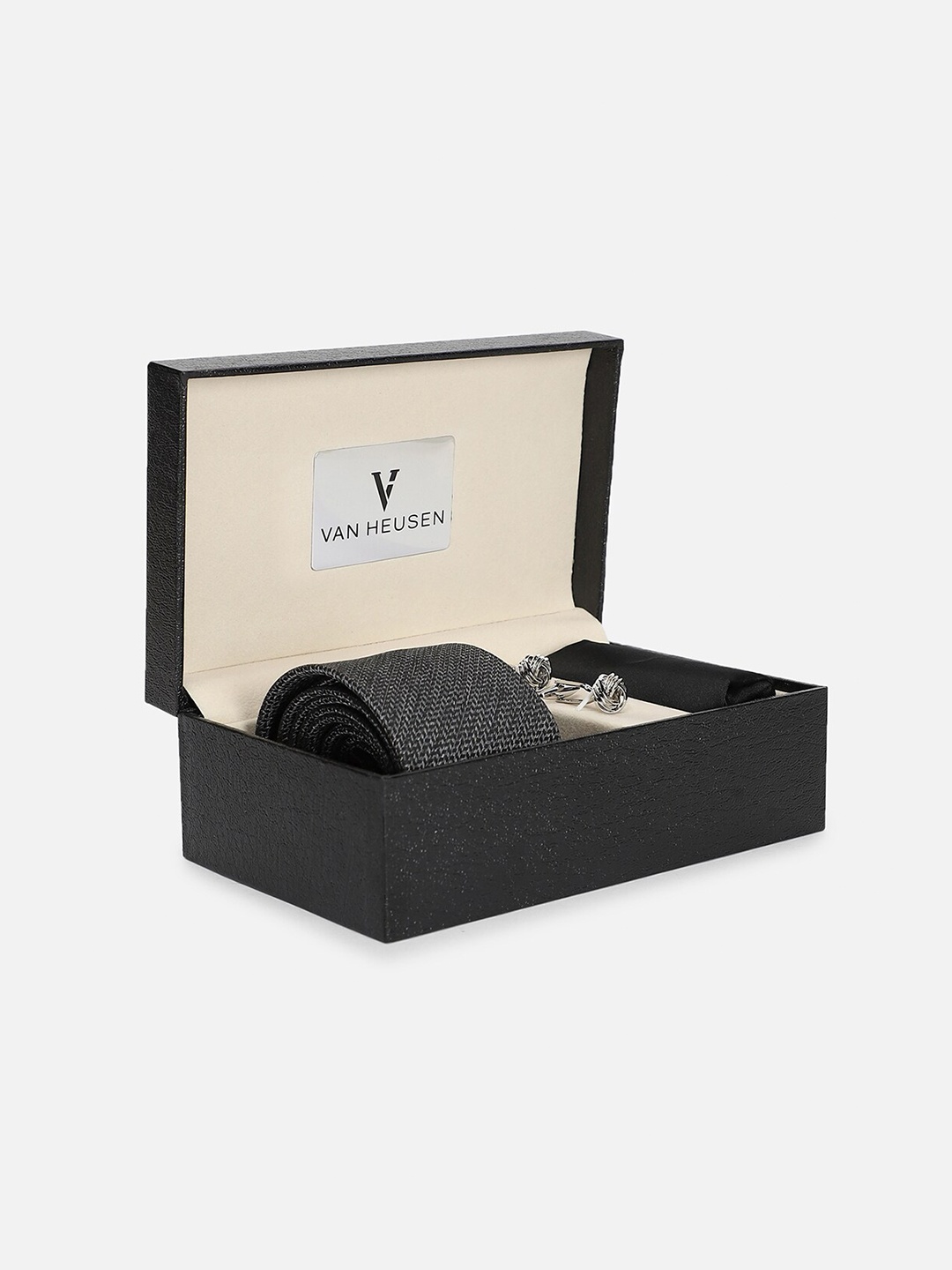 

Van Heusen Men Tie Pocket Square & Cufflink, Grey