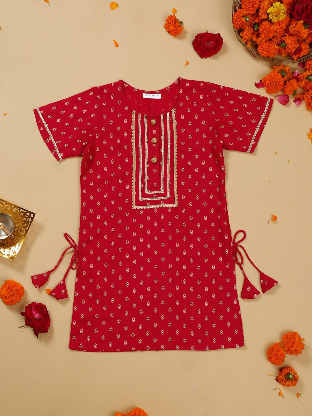 

SAKA DESIGNS Girls Magenta Ethnic Motifs Printed Kurta