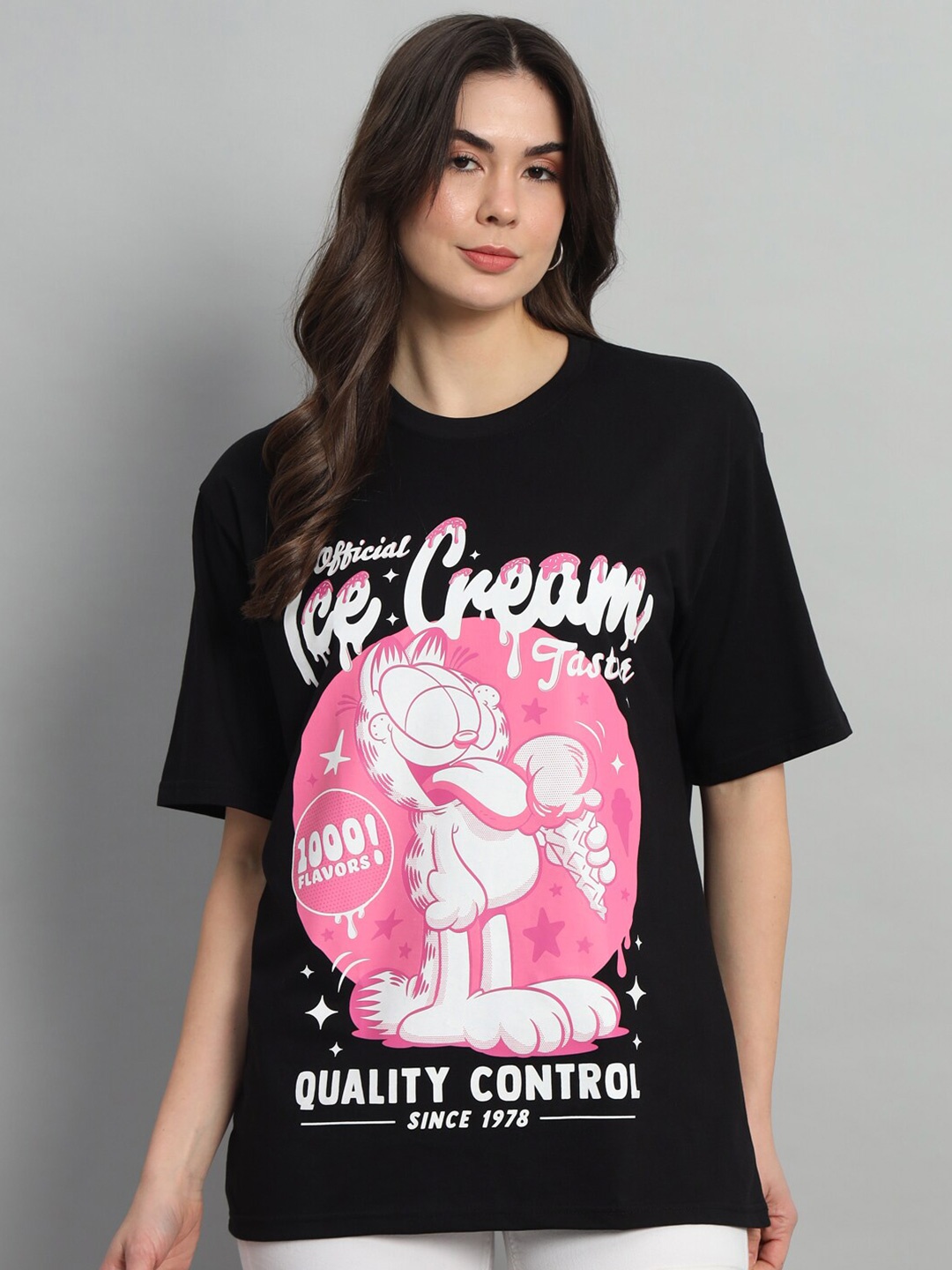 

COLOR CAPITAL Typography Printed Round Neck Oversized T-shirt, Black