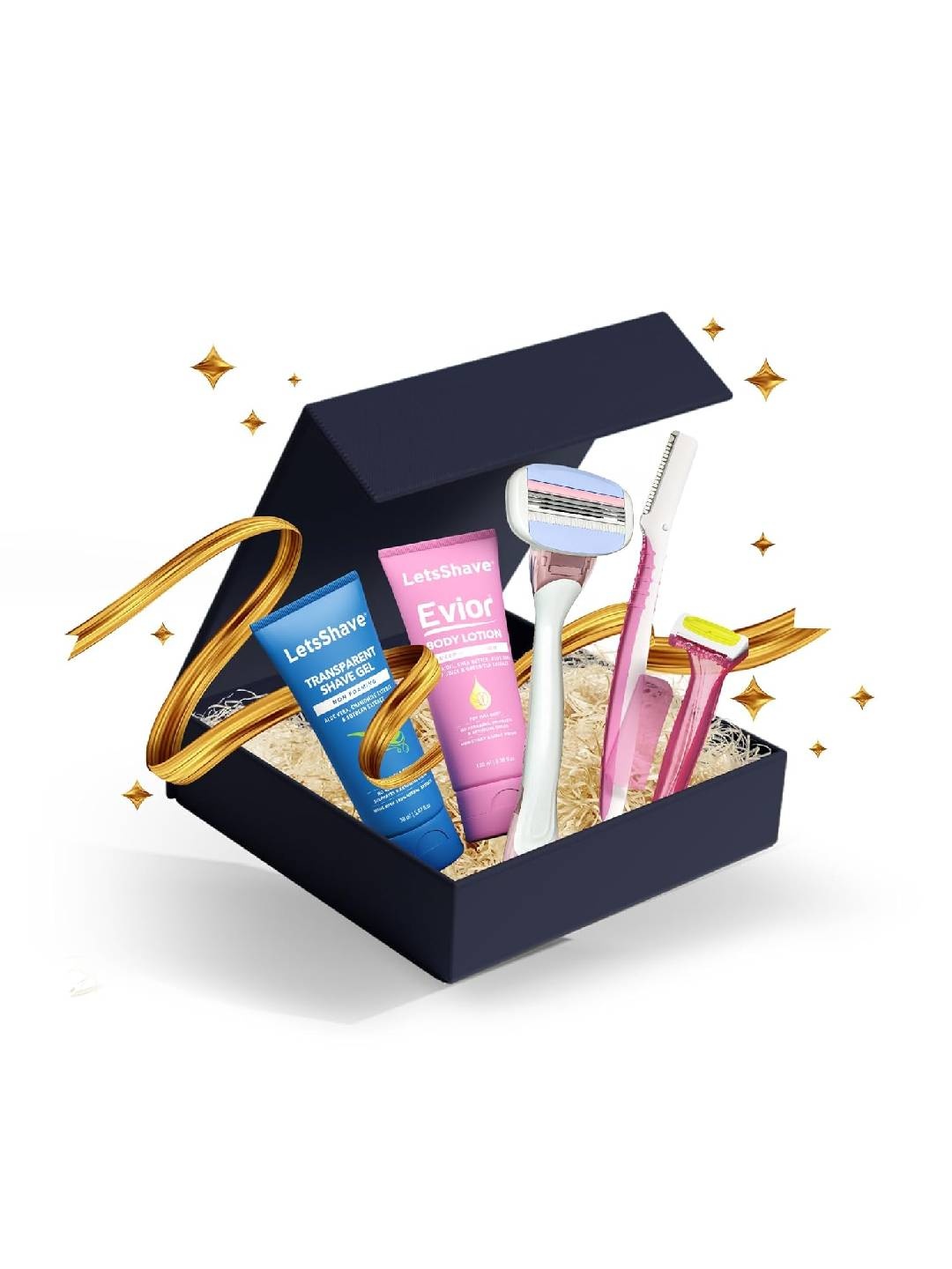 

LetsShave Evior Set Of 5 3 Sensitive-FaceRazor-Bikini Razor-Body Lotion-Shave Gel-30mlEach, Pink