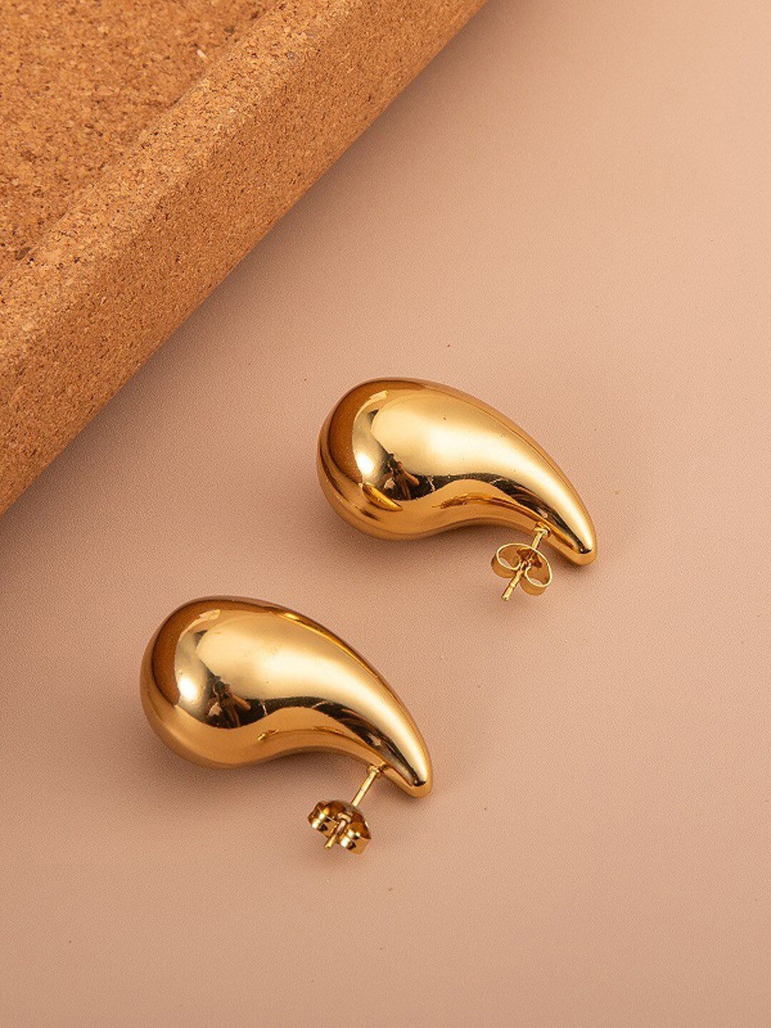 

VAGHBHATT Gold-Plated Stainless Steel Teardrop Shaped Drop Earrings