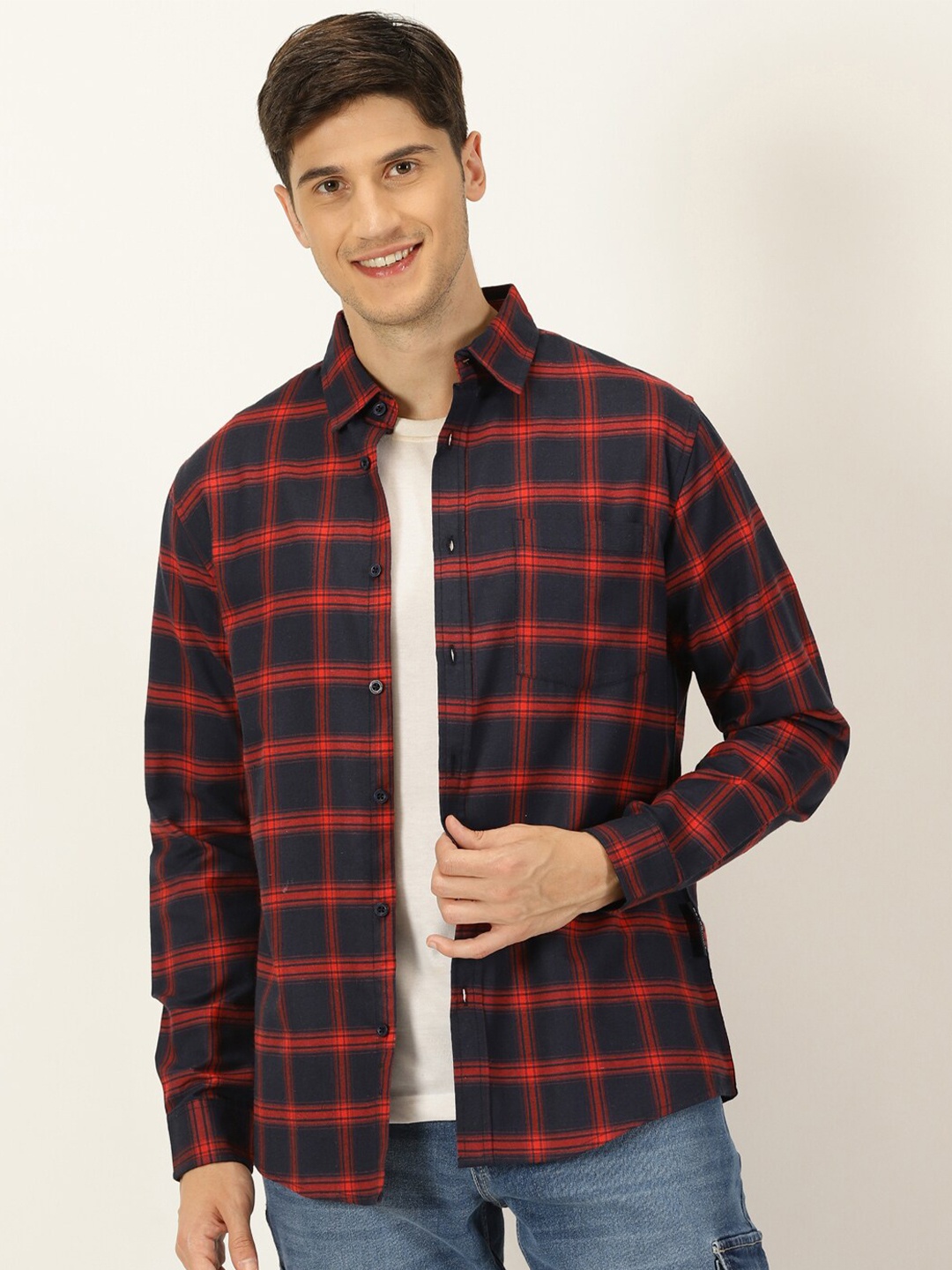 

Metronaut Classic Slim Fit Cotton Tartan Checks Opaque Checked Casual Shirt, Navy blue