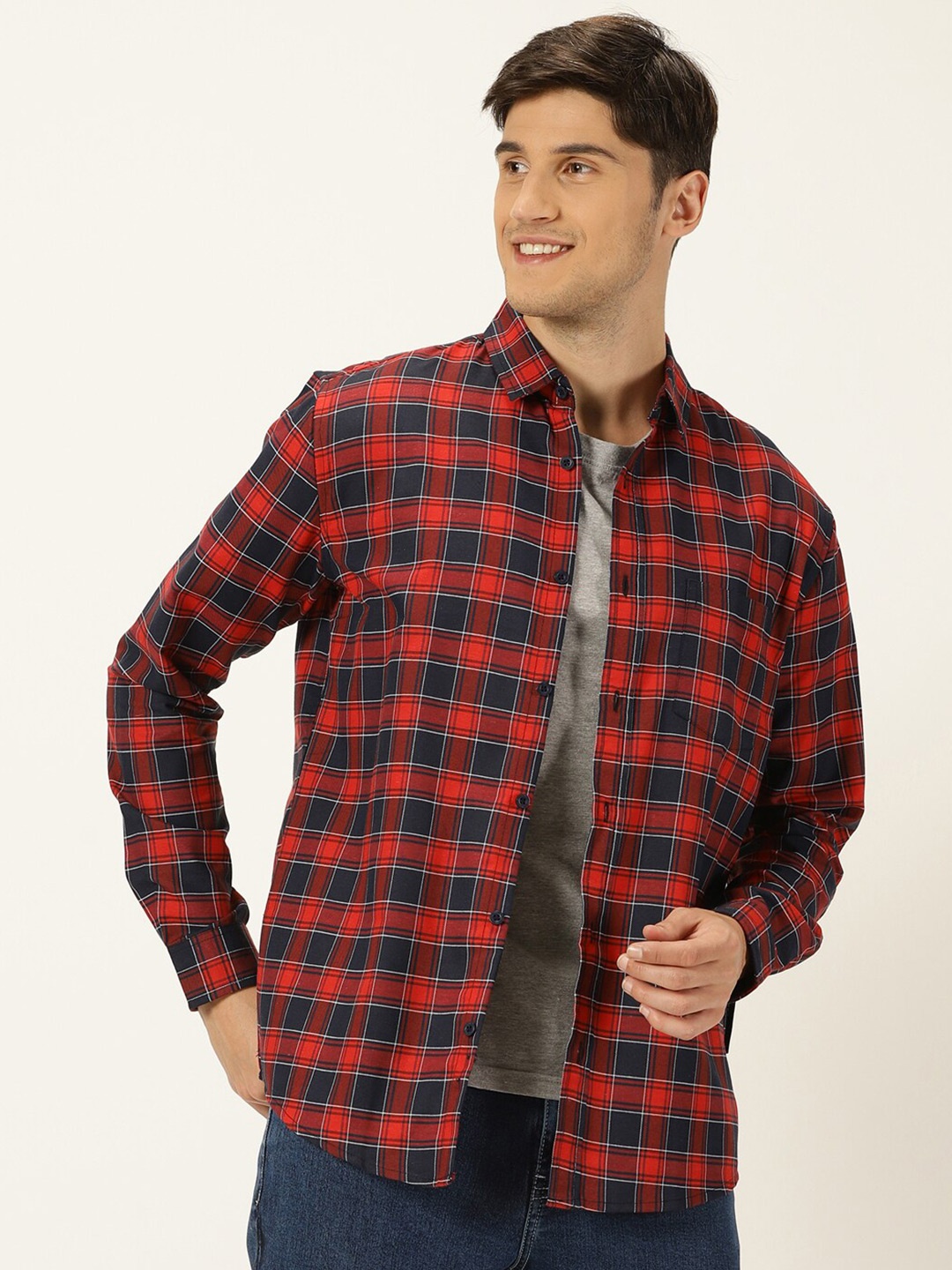 

Metronaut Tartan Checked Classic Slim Fit Opaque Casual Shirt, Navy blue