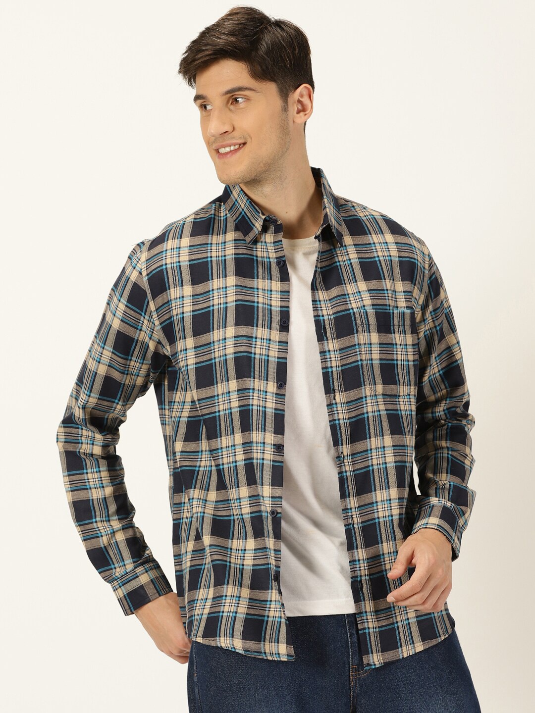 

Metronaut Tartan Checked Classic Slim Fit Opaque Casual Shirt, Navy blue