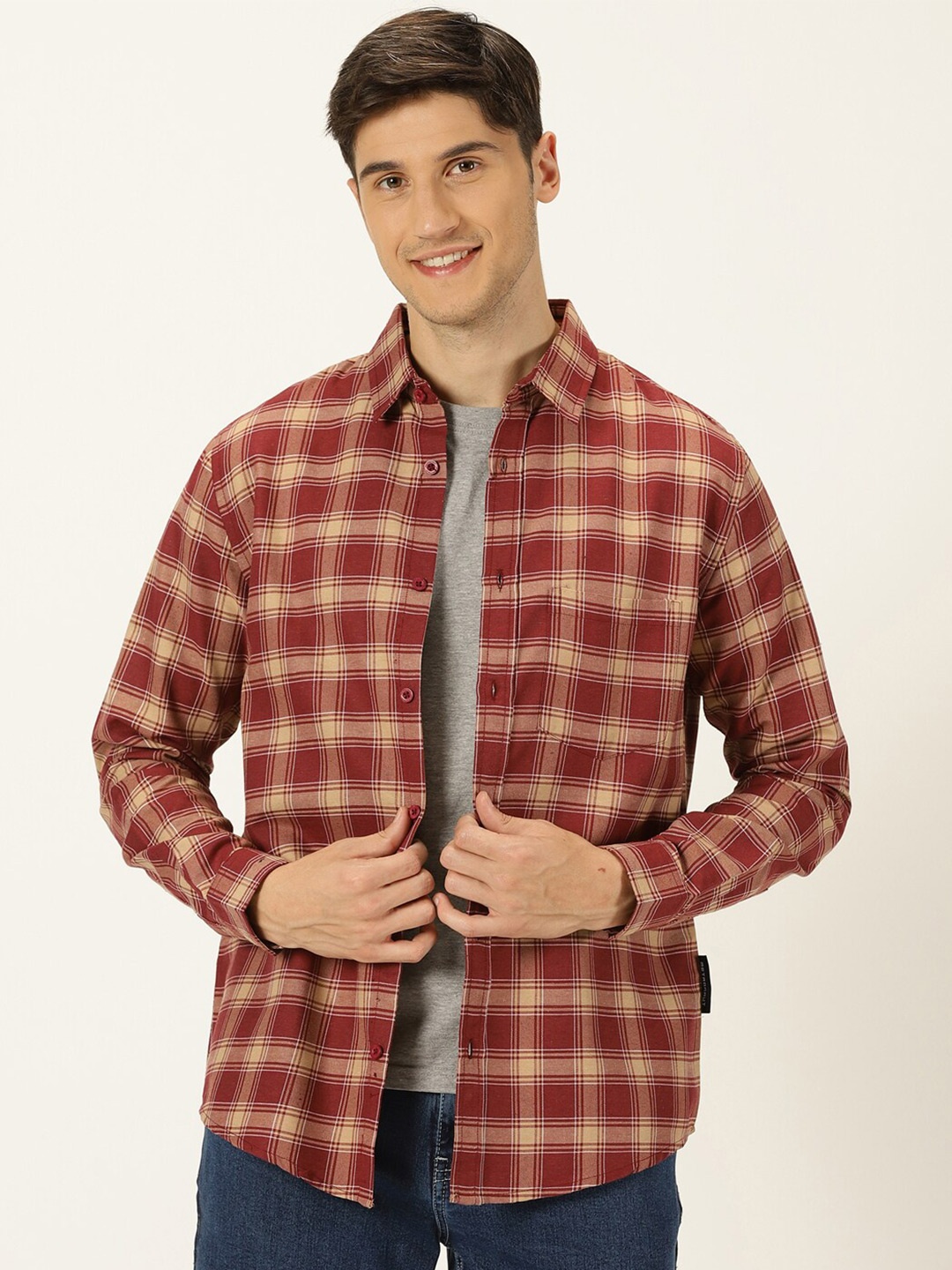 

Metronaut Classic Slim Fit Cotton Tartan Checks Opaque Checked Casual Shirt, Maroon