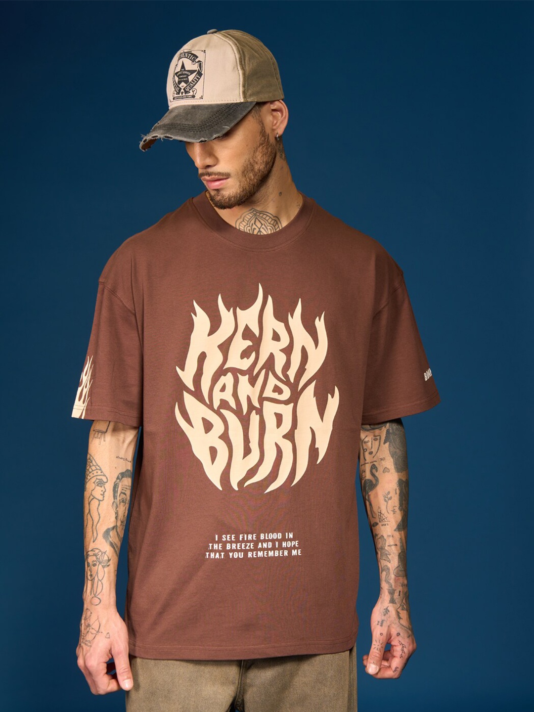 

Bonkers Corner Typography Printed Cotton Round Neck Oversized T-shirt, Brown