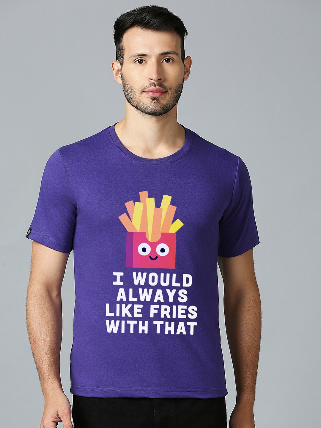 MOD ECRU Unisex Round Neck Typography Printed Cotton Regular T-shirt, Purple
