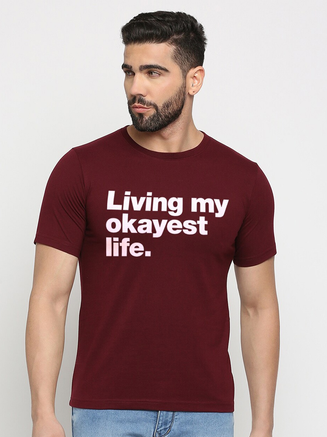 

MOD ECRU Unisex Round Neck Typography Printed Cotton Regular T-shirt, Maroon