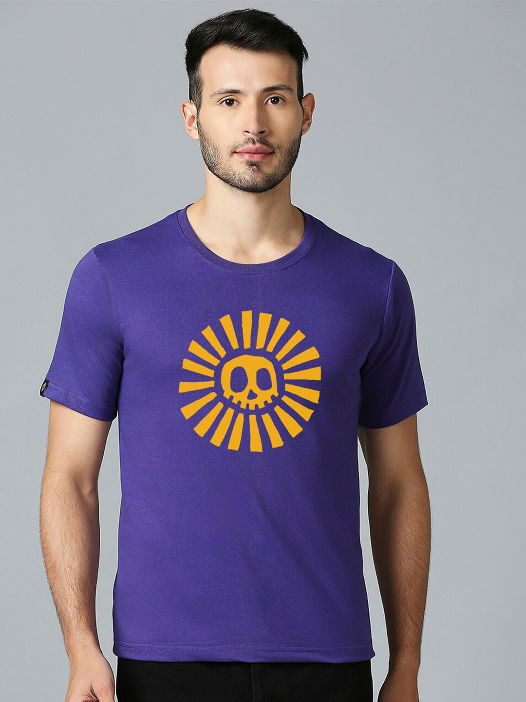 

MOD ECRU Round Neck Skull Printed Cotton T-shirt, Purple