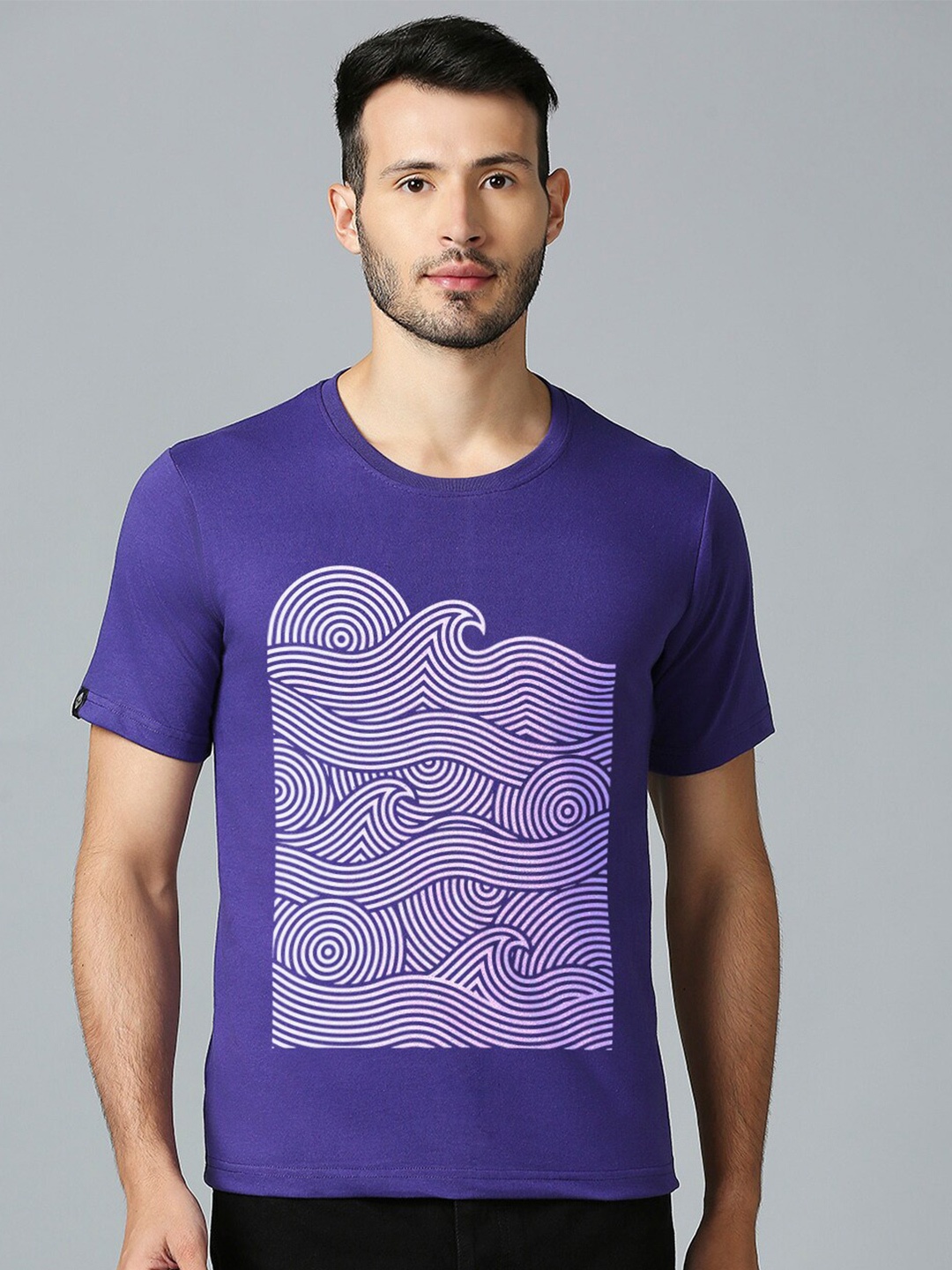 

MOD ECRU Unisex Abstract Waves Printed Cotton Regular T-shirt, Purple