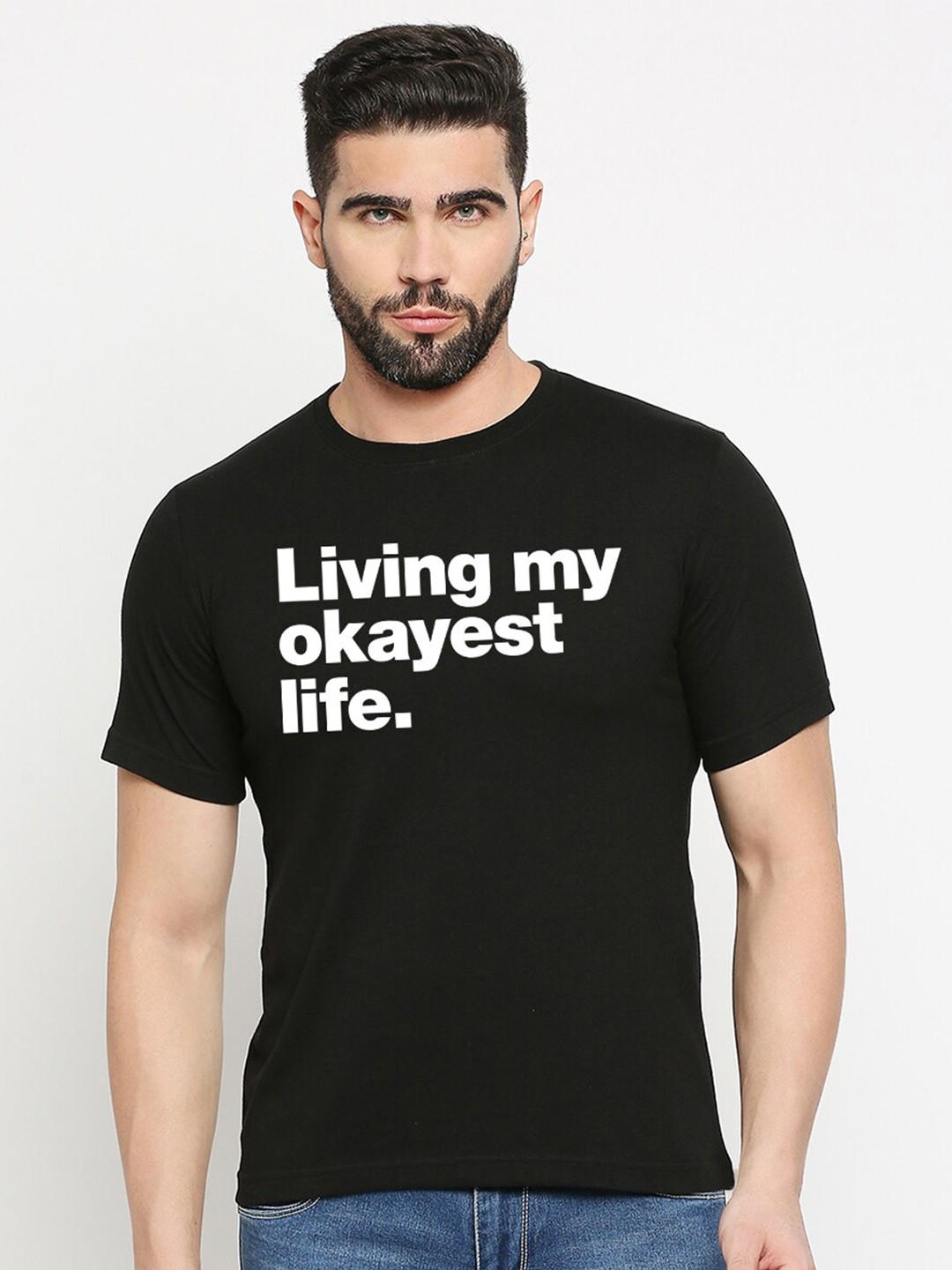 

MOD ECRU Typography Printed Cotton T-shirt, Black