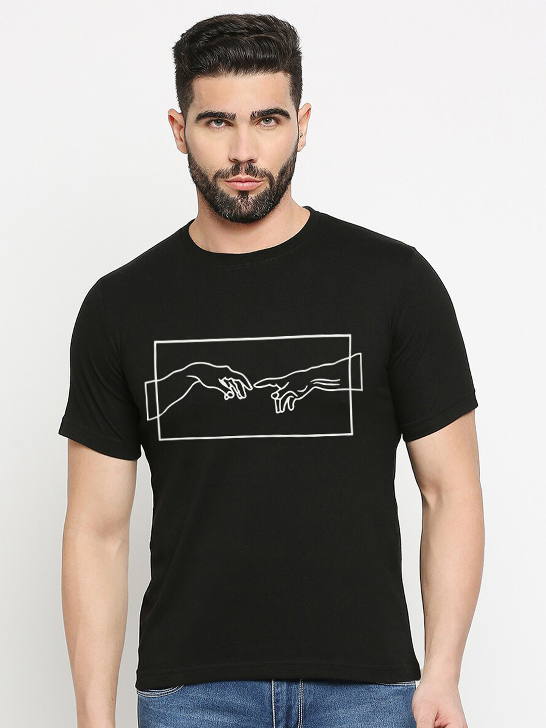 

MOD ECRU Unisex Round Neck Conversational Printed Cotton Regular T-shirt, Black