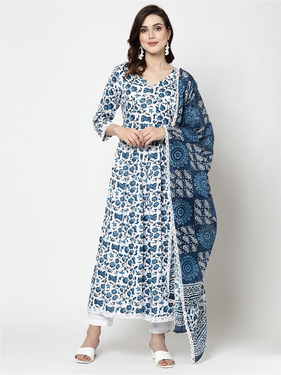 

KALINI Floral Printed Kurta With Trouser & Dupatta, Blue