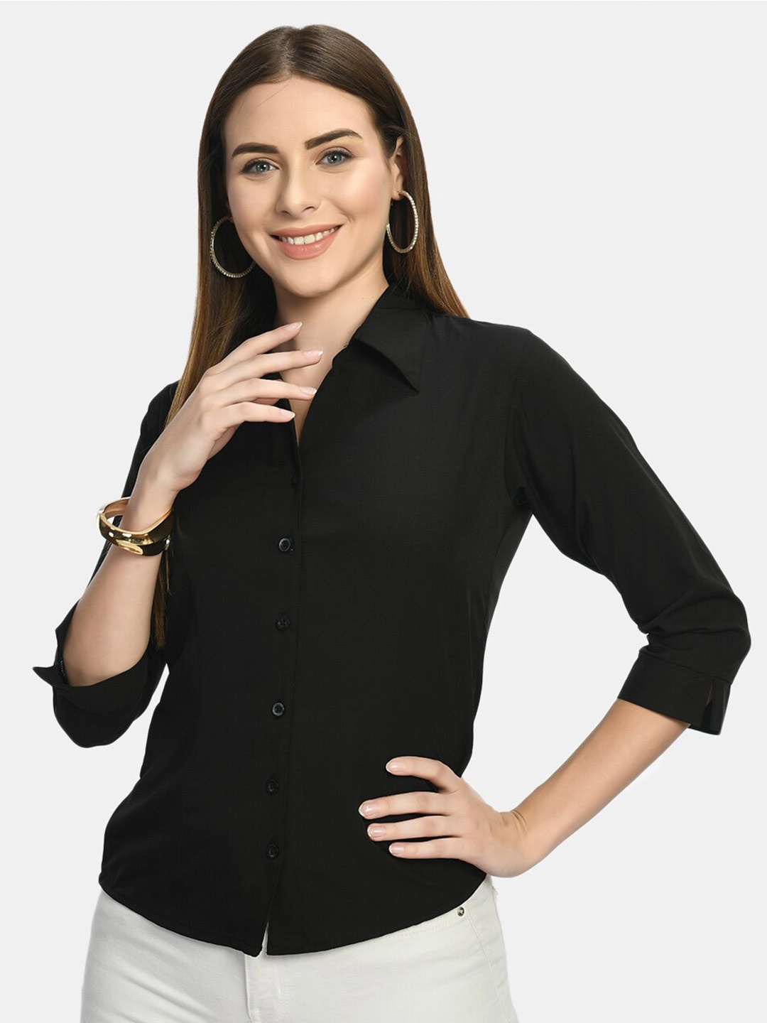 

Akshatani Spread Collar Comfort Crepe Formal Shirt, Black
