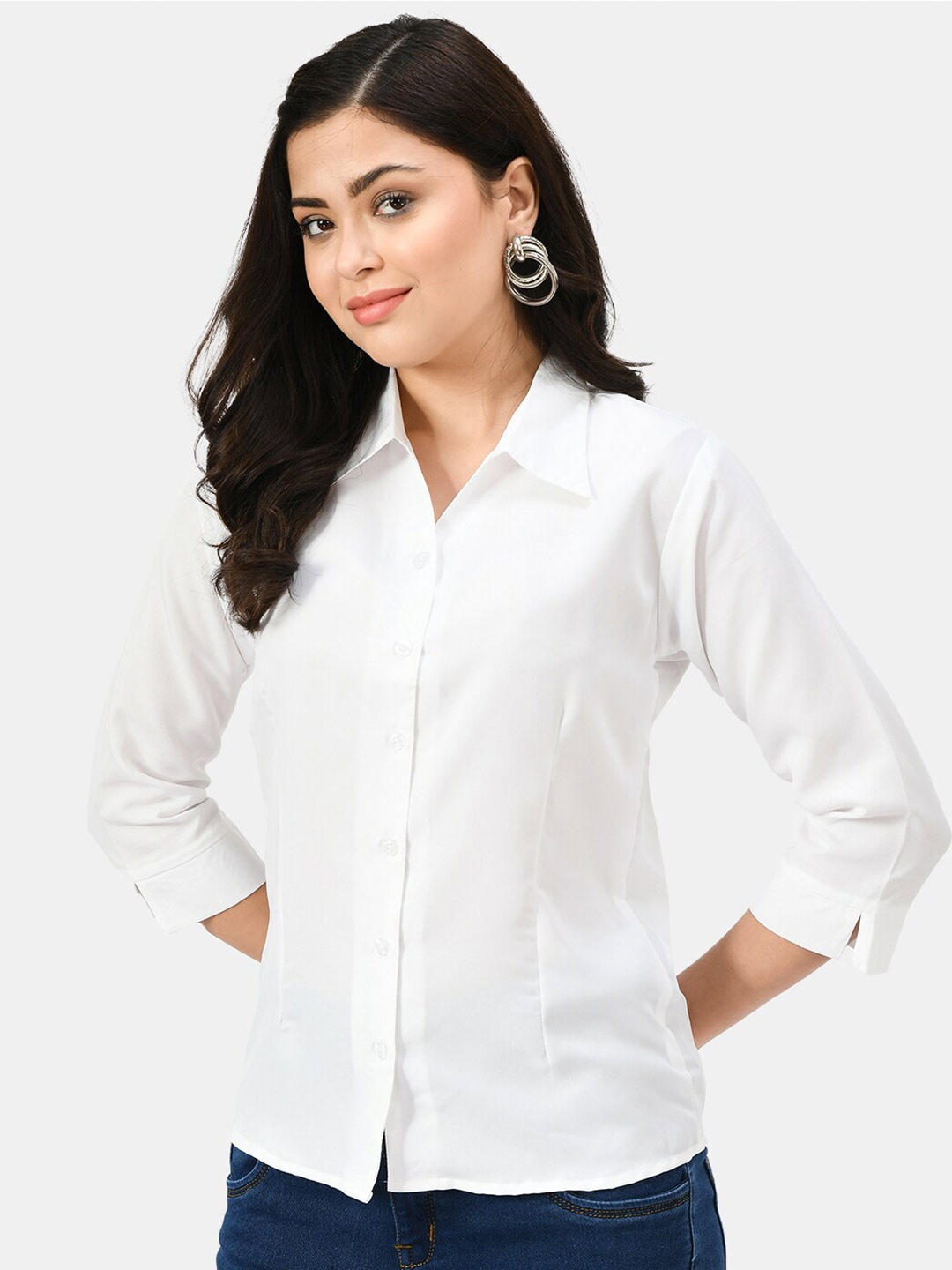 

Akshatani Comfort Spread Collar Crepe Casual Shirt, White