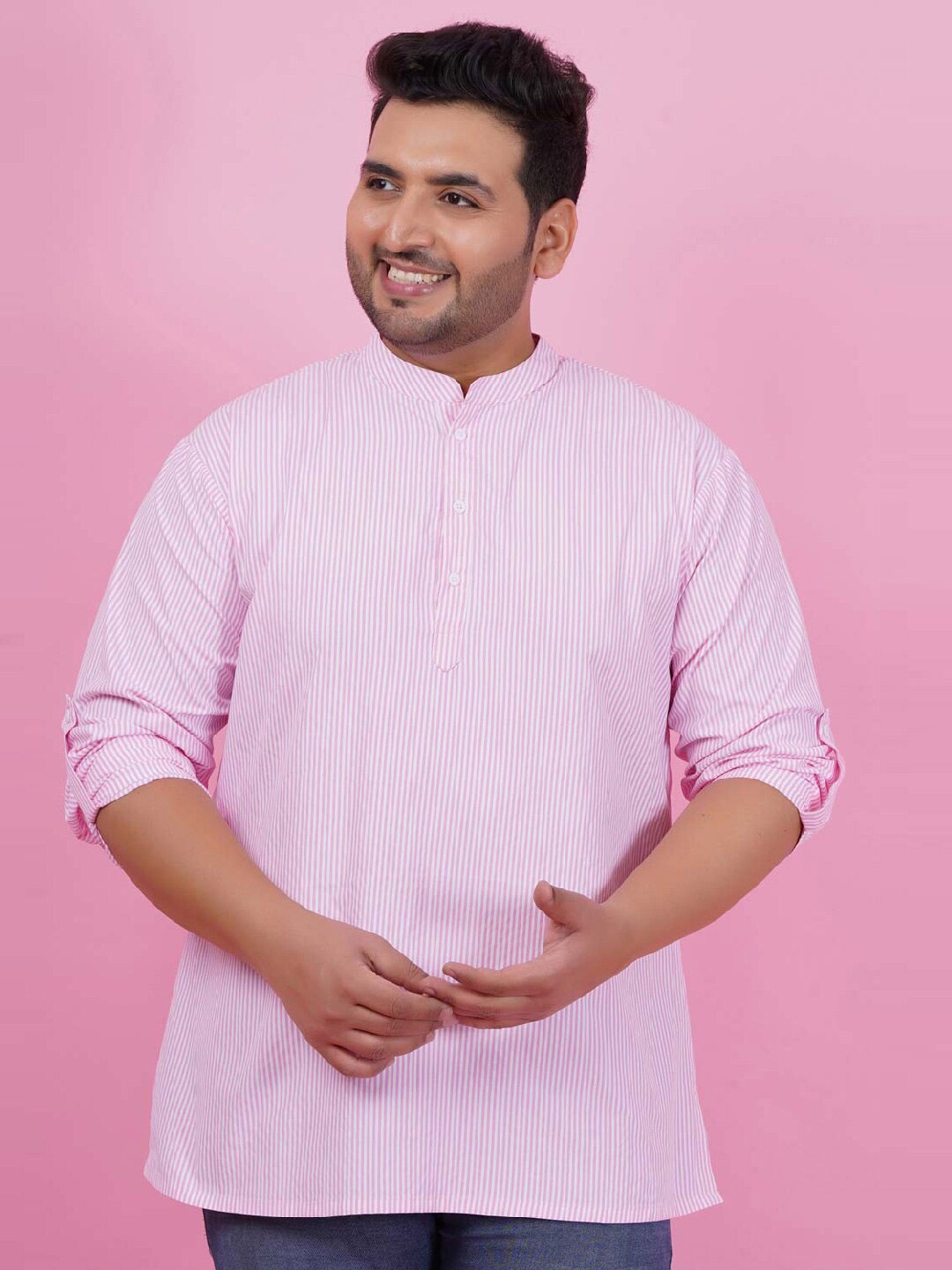 

LastInch Striped Cotton Short Kurta, Pink