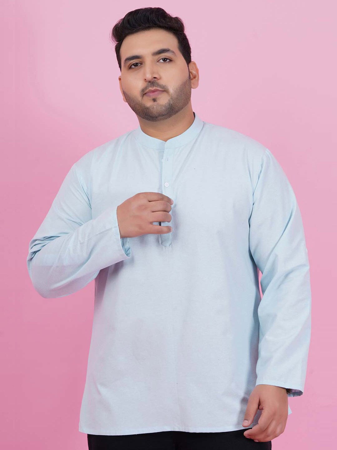 

LastInch Mandarin Collar Cotton Short Kurta, Blue