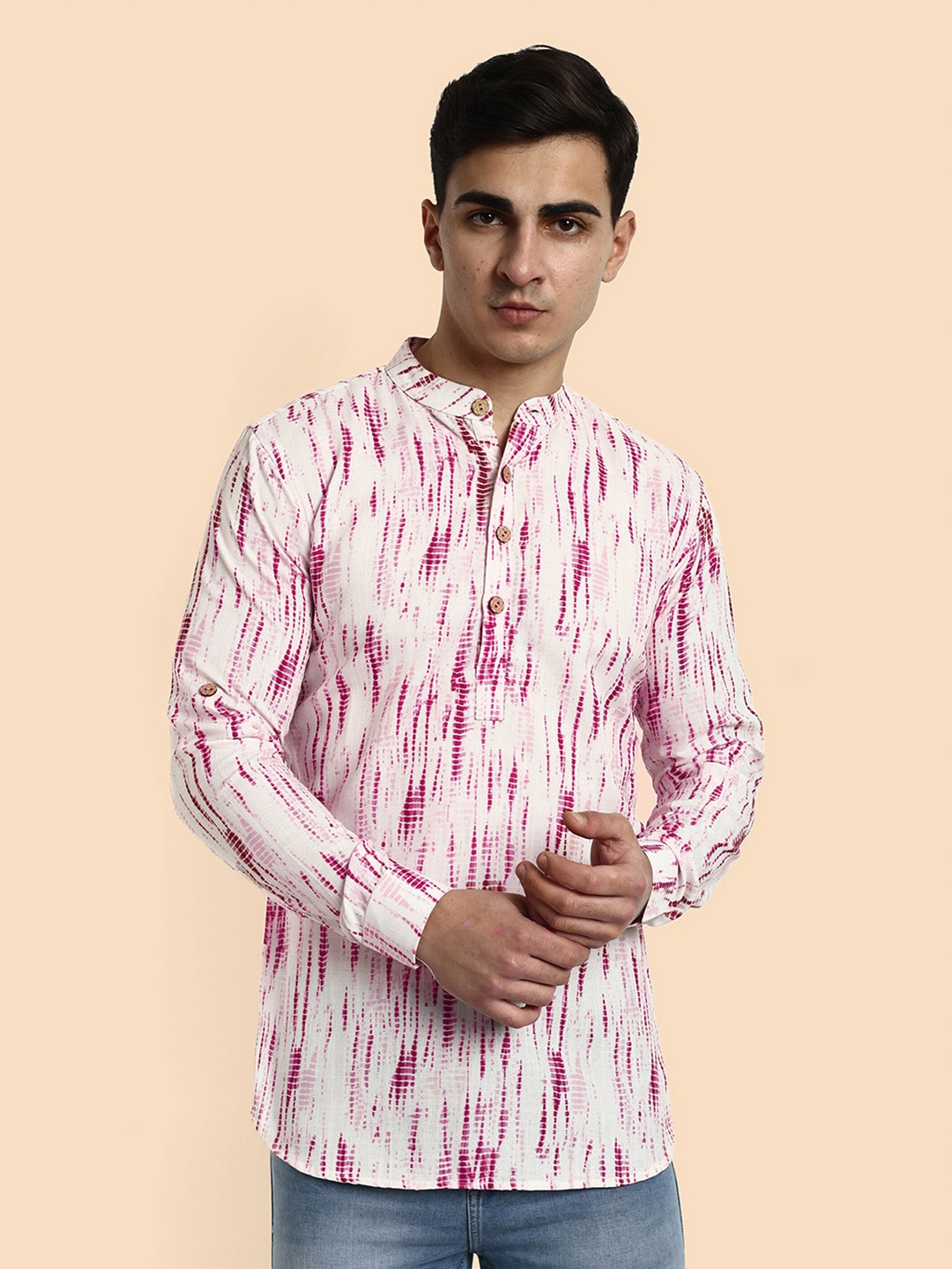 

Vardha Abstract Printed Mandarin Collar Cotton Kurta, Pink