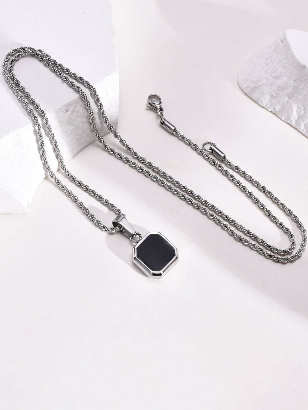 

Krelin Stainless Steel Silver-Plated Artificial Stones Studded Pendant With Chain