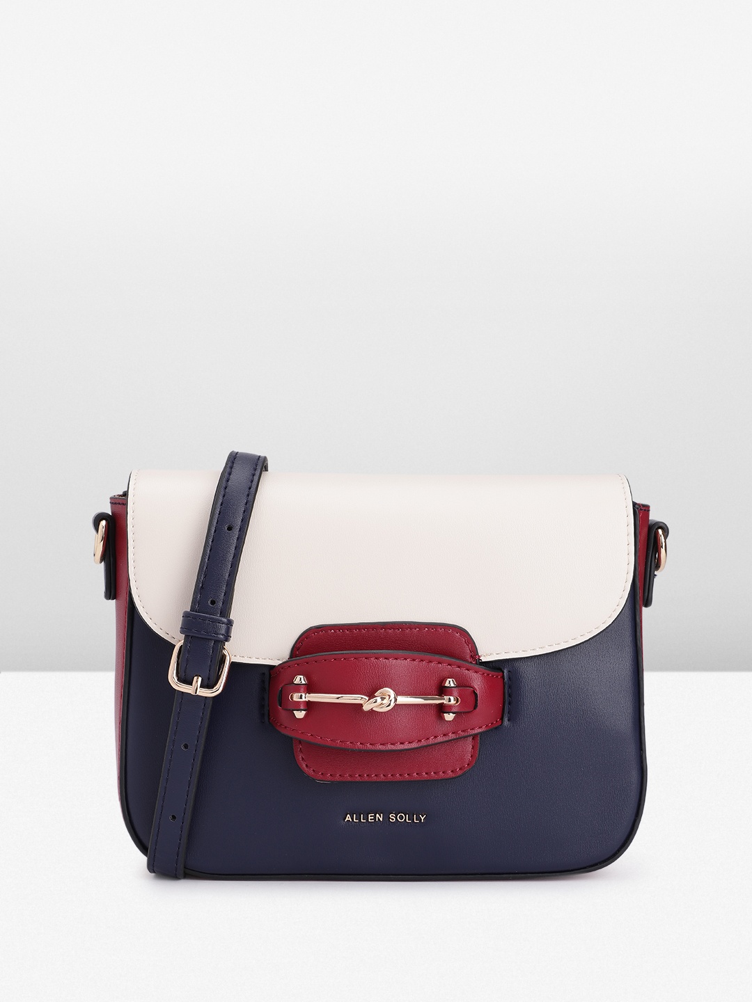 

Allen Solly Colourblocked Structured Sling Bag, Navy blue