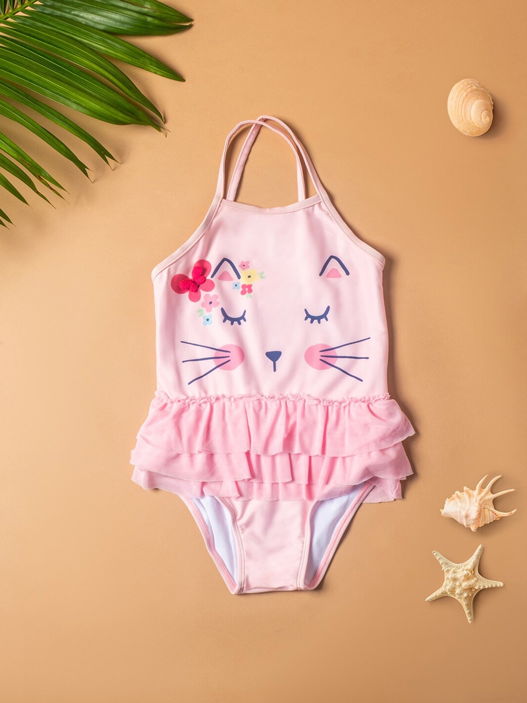 

Baby Moo Girls Cartoon Printed Frilled Bodysuit, Pink