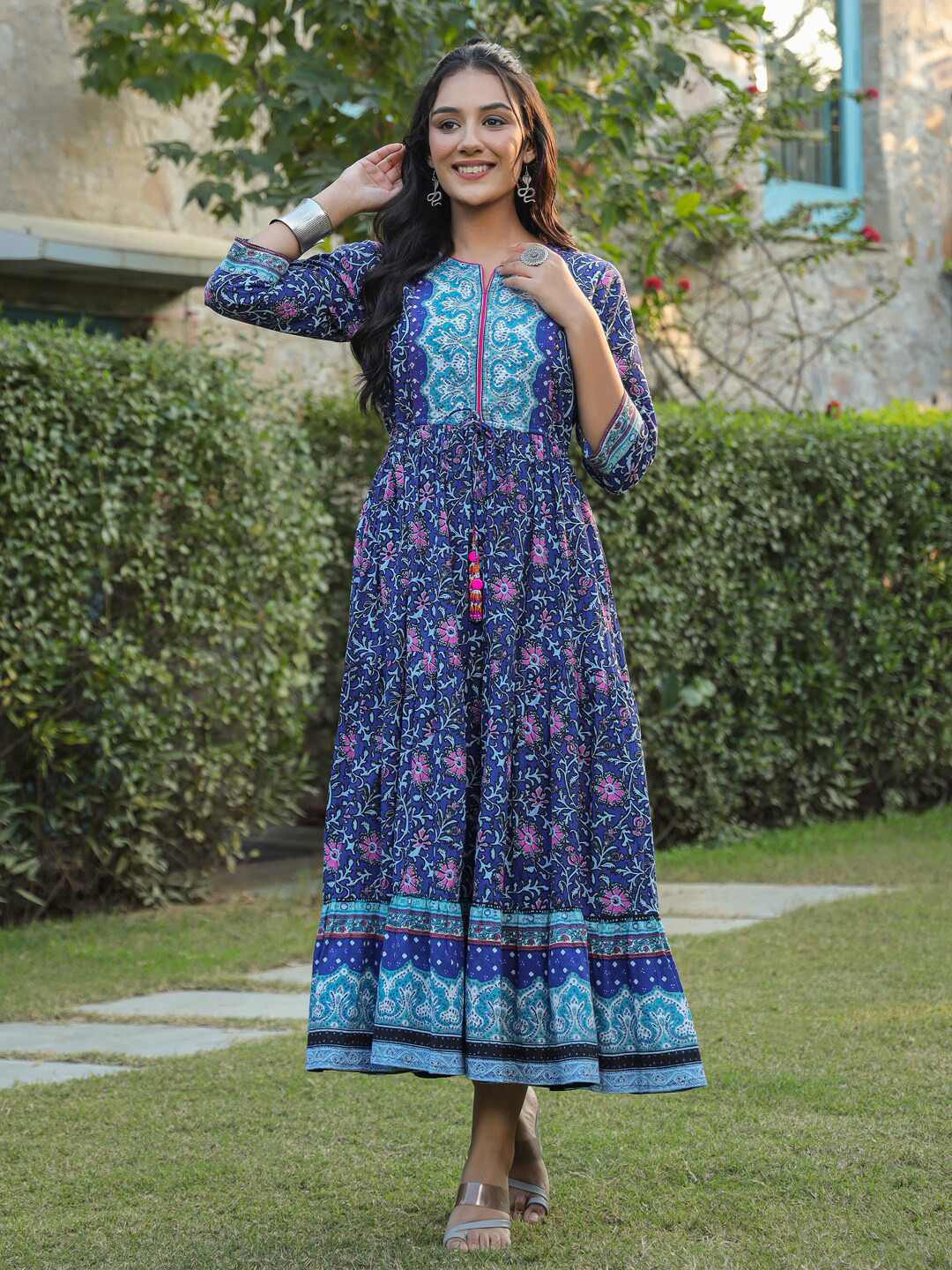 

Rain & Rainbow Floral Printed Ethnic Dresses, Blue