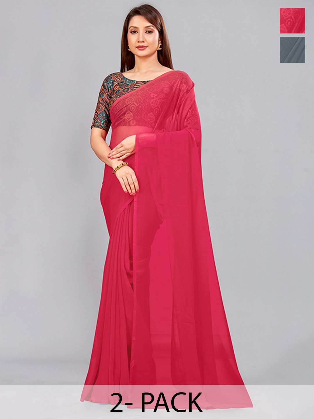 

CastilloFab Selection Of 2 Ethnic Pure Georgette Sarees, Rose