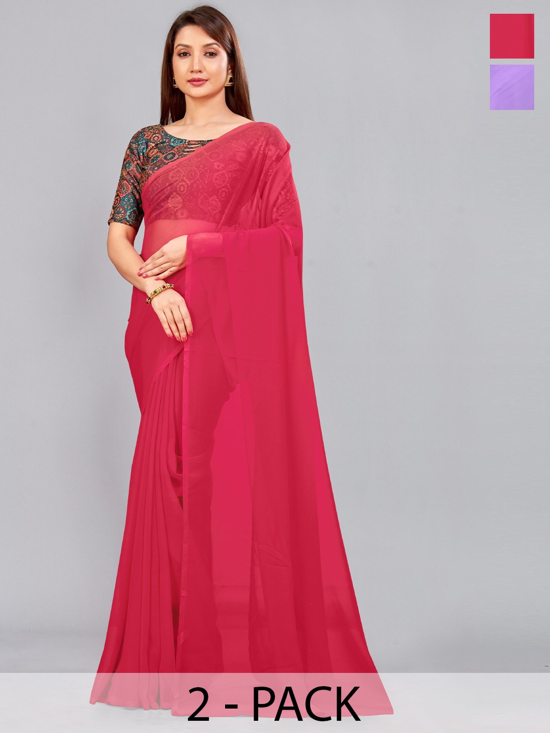 

CastilloFab Pack Of 2 Pure Georgette Saree, Rose