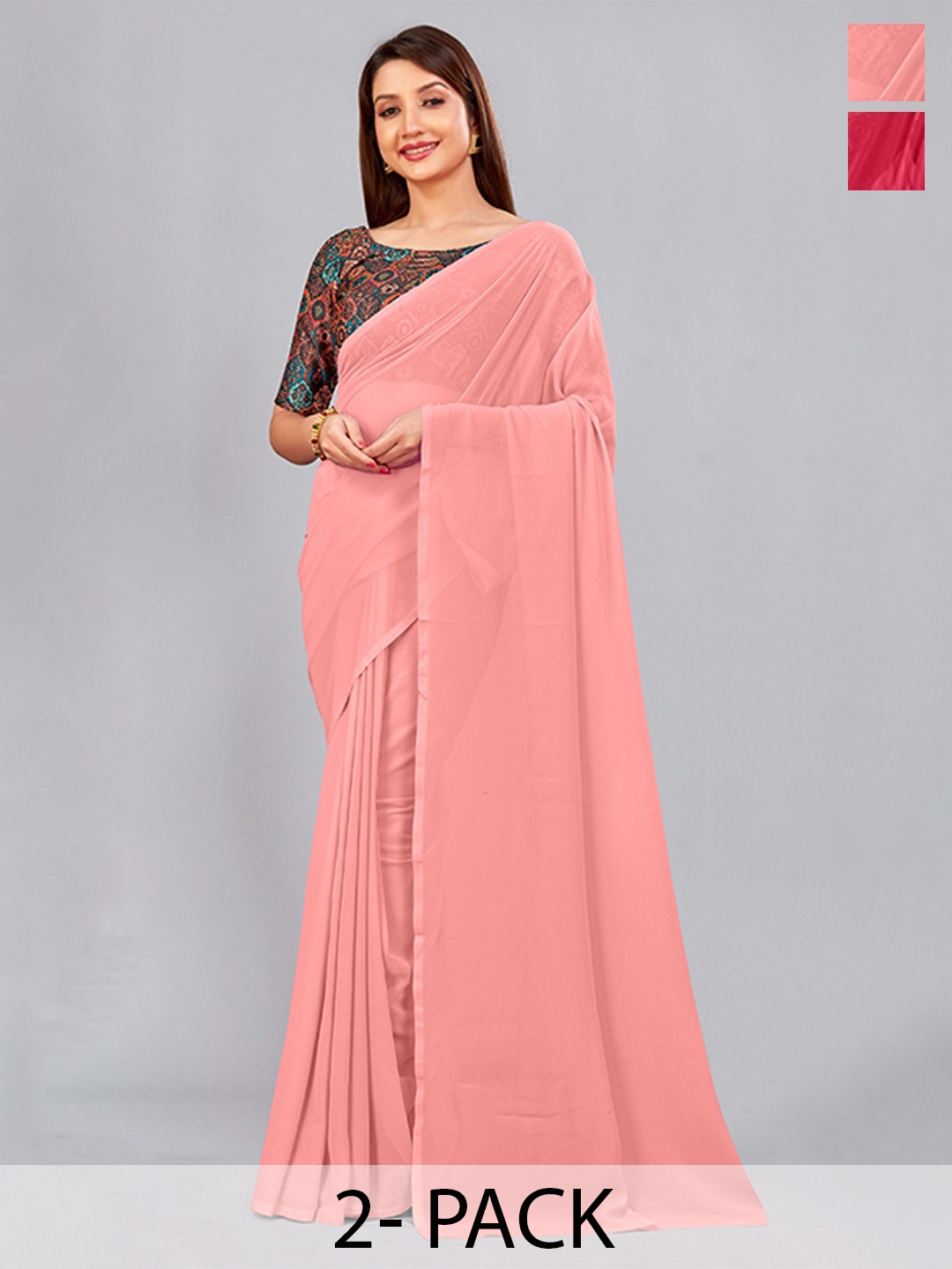 

CastilloFab Selection Of 2 Pure Georgette Saree, Rose