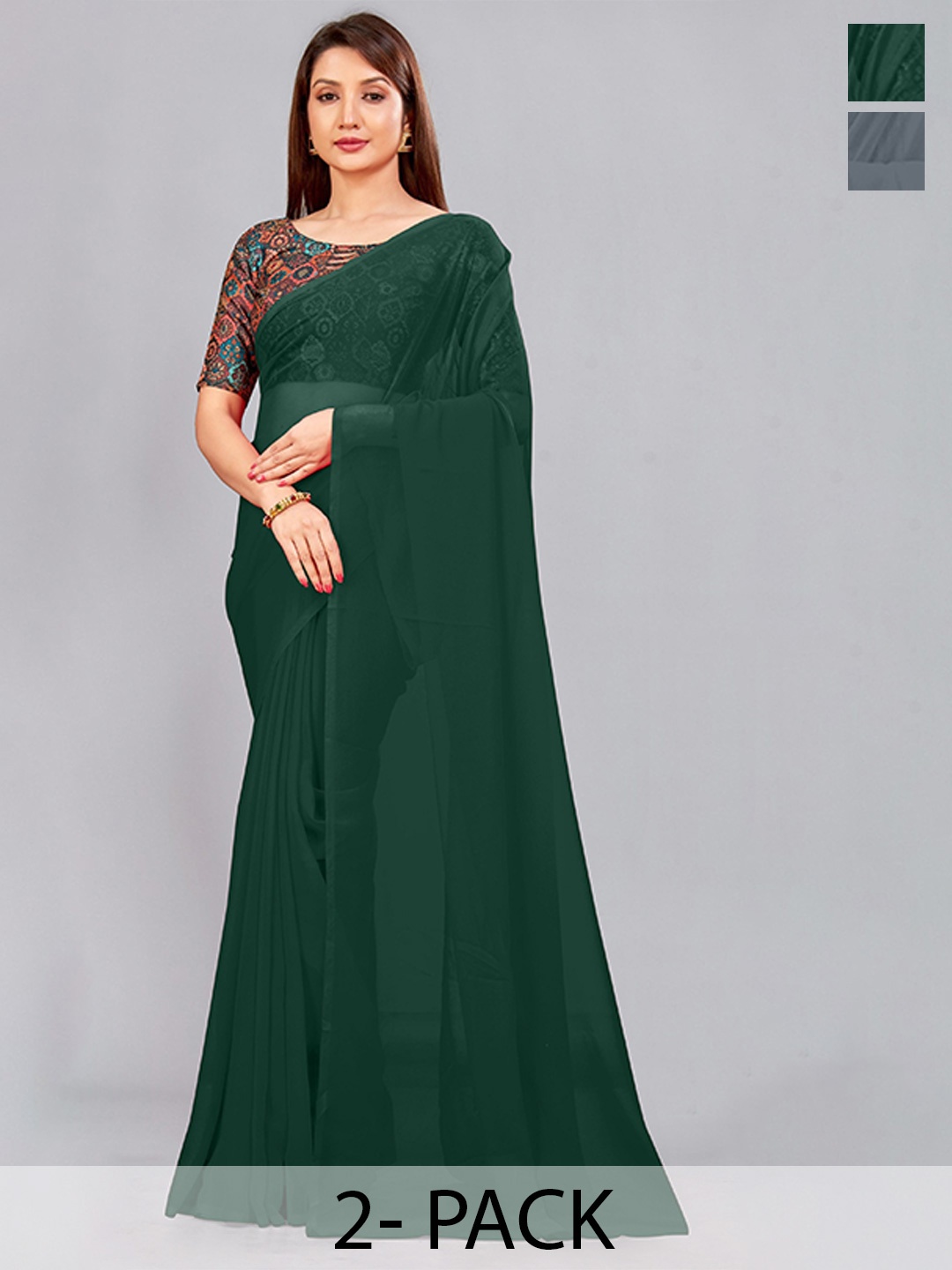 

CastilloFab Pure Georgette Saree, Green