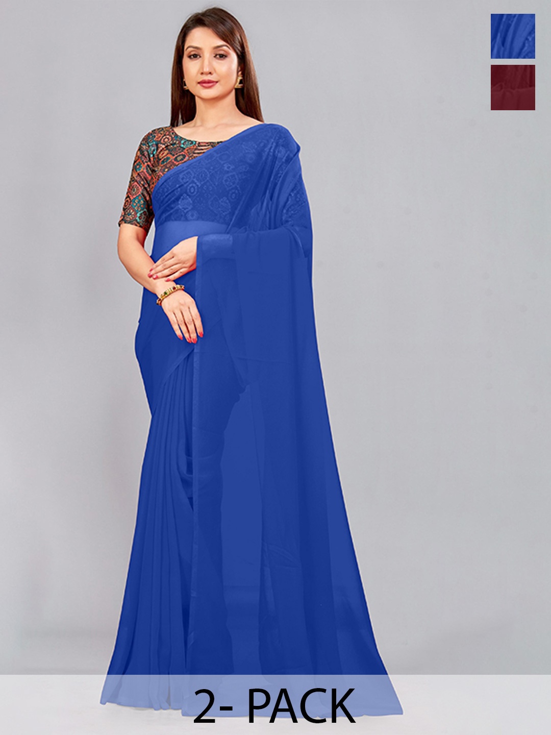 

CastilloFab Pack Of 2 Pure Georgette Sarees, Blue