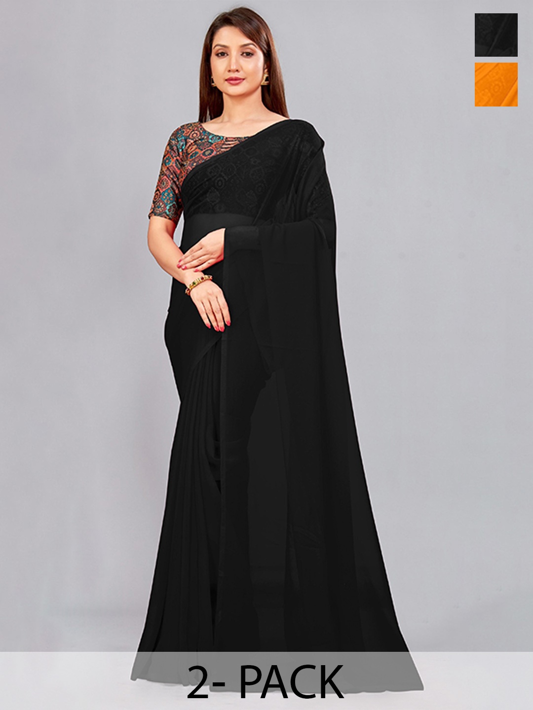 

CastilloFab Pack Of 2 Pure Georgette Sarees, Black