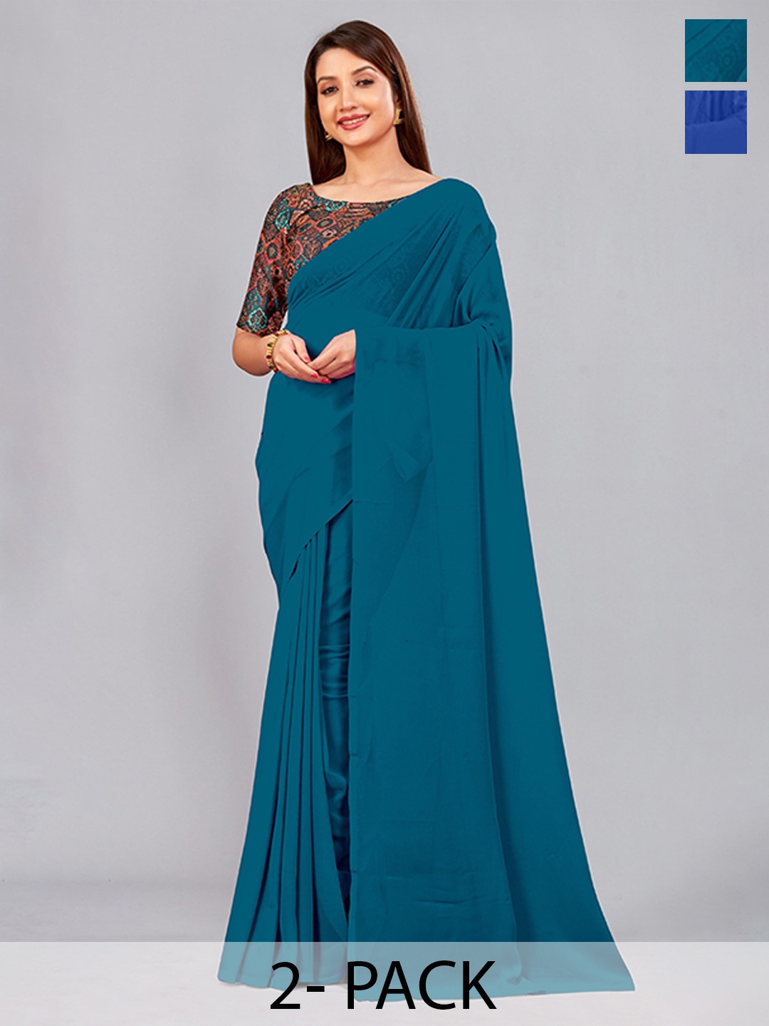 

CastilloFab Pack Of 2 Pure Georgette Sarees, Blue