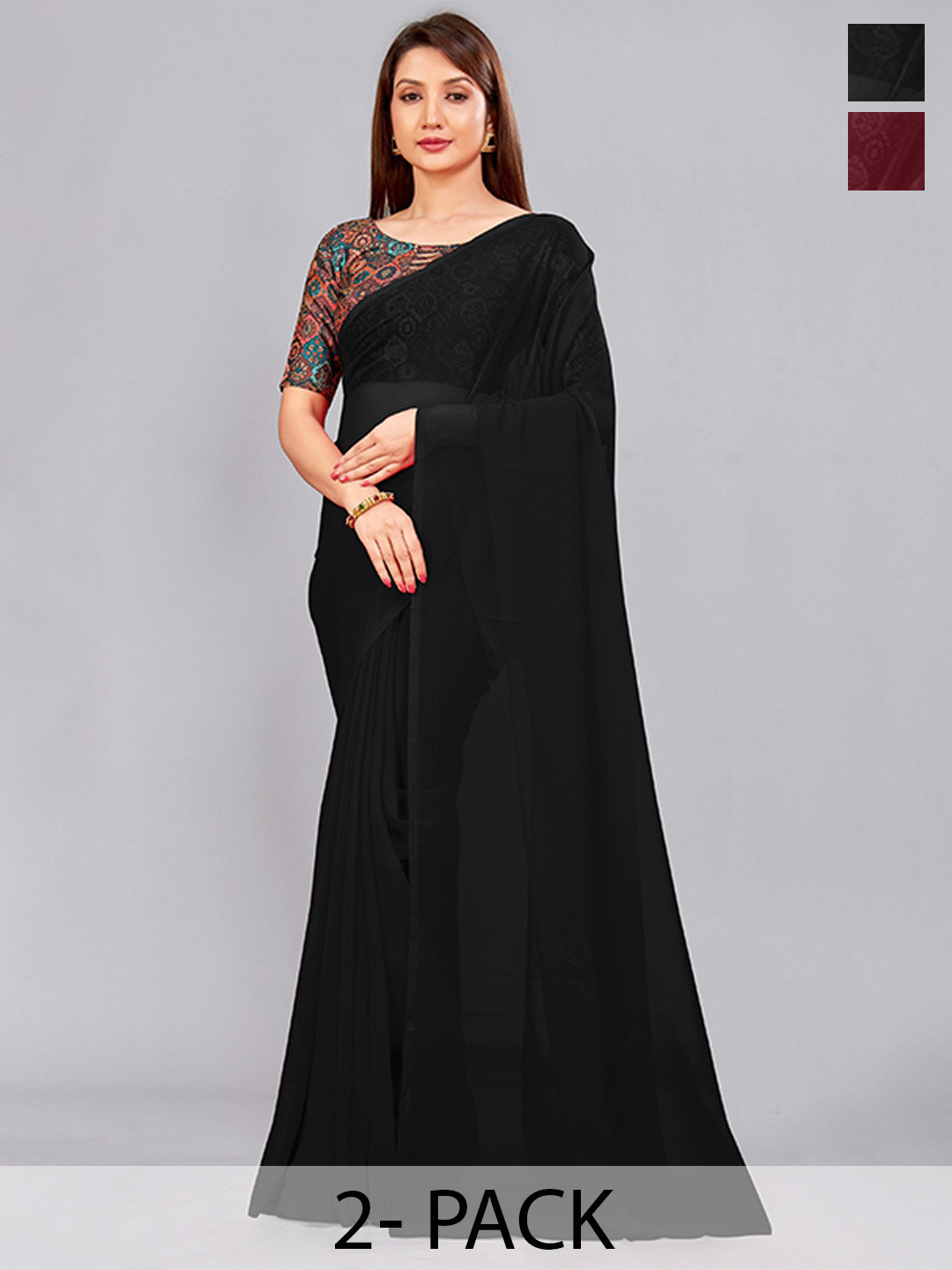 

CastilloFab Pack Of 2 Pure Georgette Sarees, Black