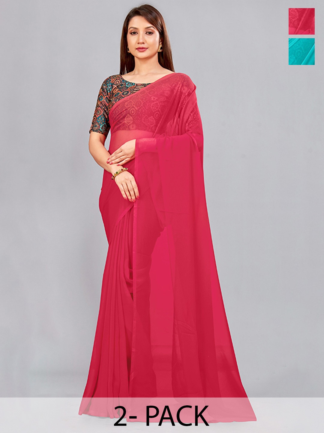 

CastilloFab Selection Of 2 Pure Georgette Saree, Rose