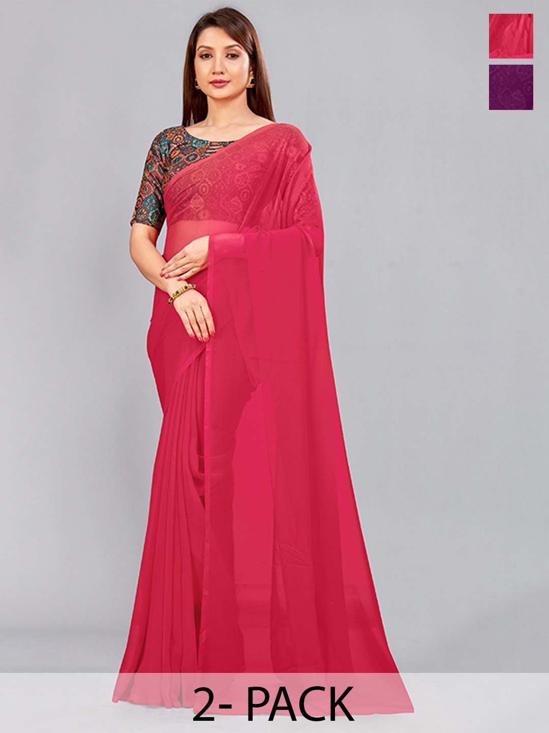 

CastilloFab Pack Of 2 Pure Georgette Saree, Rose