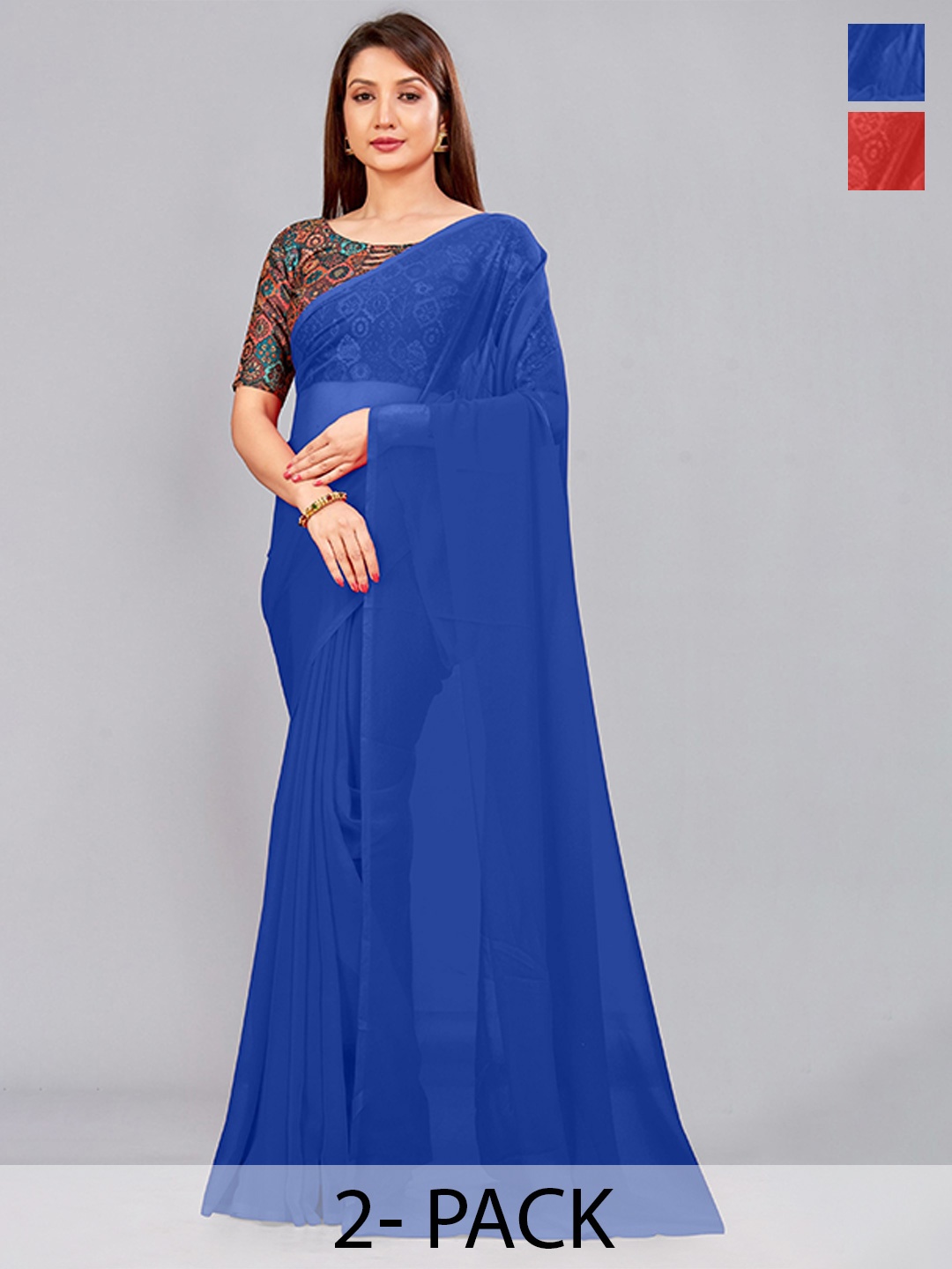 

CastilloFab Selection Of 2 Pure Georgette Saree, Blue