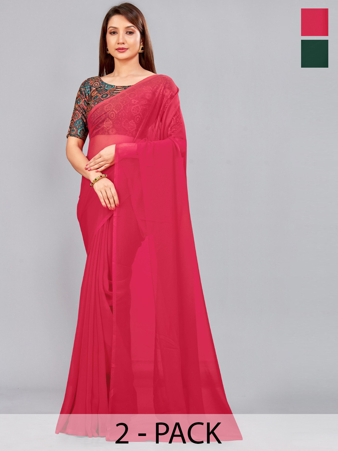 

CastilloFab Pure Georgette Saree, Rose