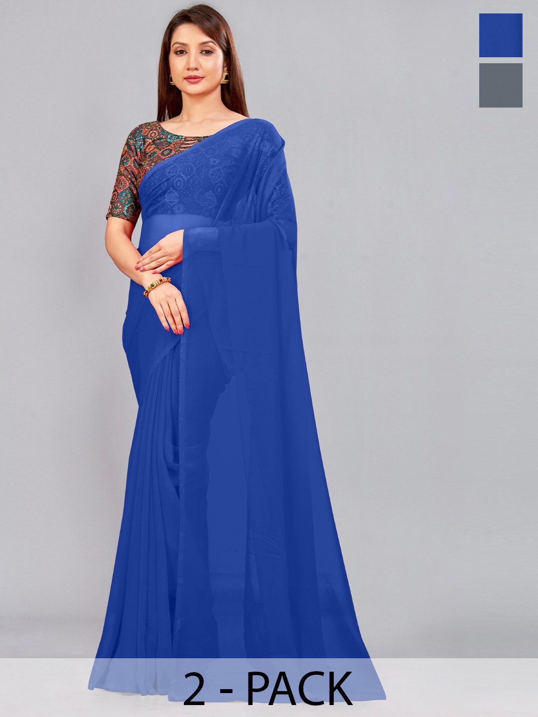 

CastilloFab Selection Of 2 Ethnic Pure Georgette Sarees, Blue